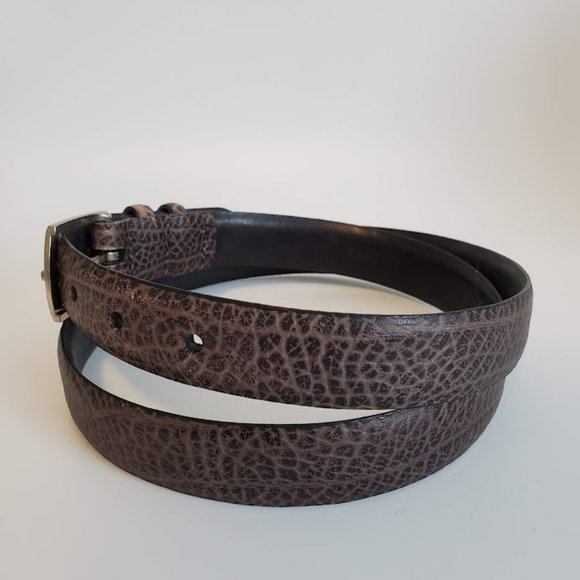 Vtg Gray Tumbled Steer Mens Textured Leather Dress Belt Silver Buckle Sz 36 NWOT - Picture 4 of 9